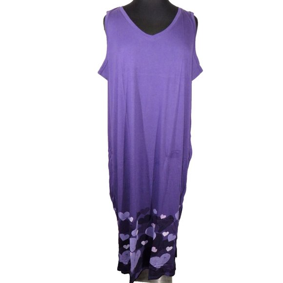 Avenue Plus Size 30-32 Purple Heart Print Maxi Nightgown, READ DESC - Picture 1 of 9